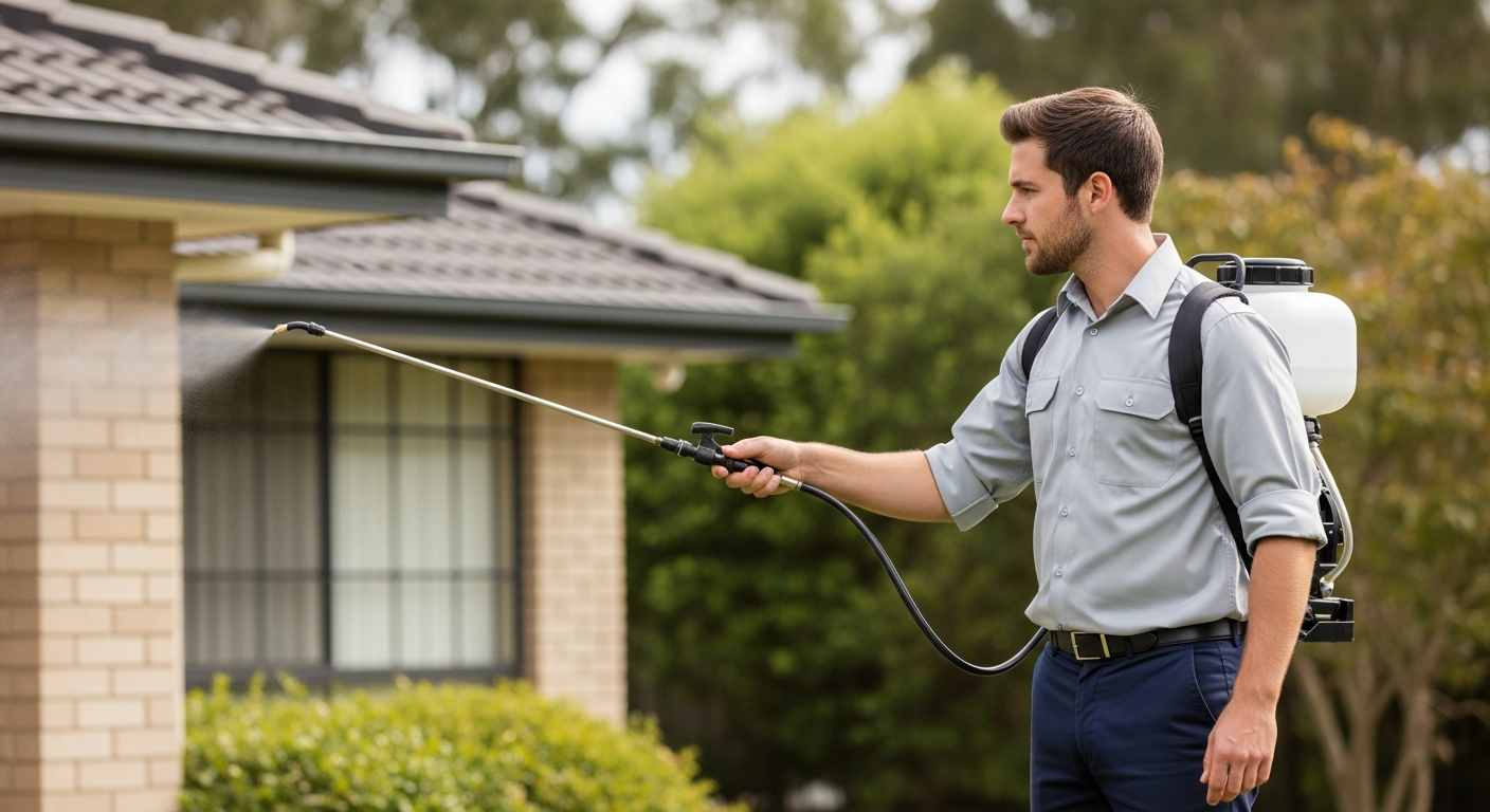 Pest control professional using backpack sprayer